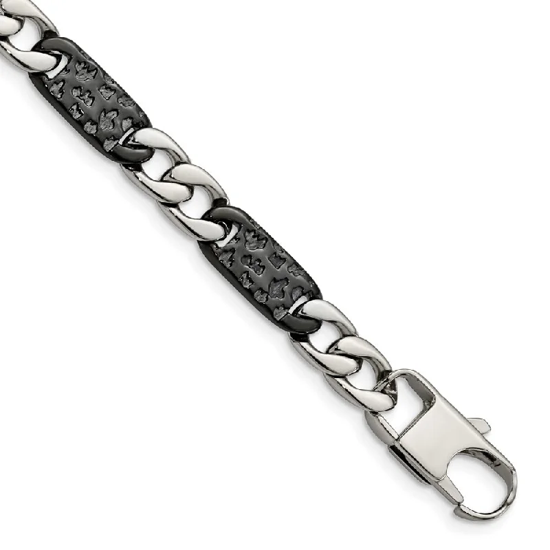 Men's 9mm Stainless Steel Two Tone Link Chain Bracelet, 8.5 Inch