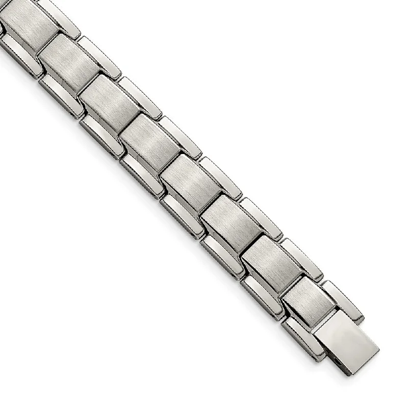 12mm Stainless Steel Brushed & Polished Classic Link Bracelet, 8.25 In