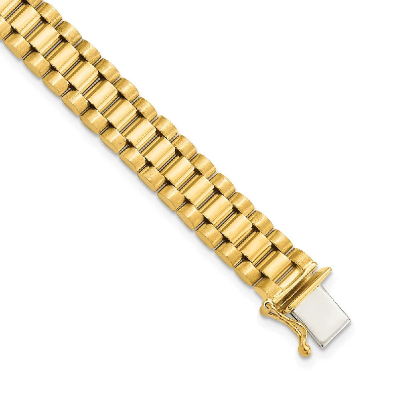 Men's 14k Yellow Gold 8mm Polished & Satin Panther Link Bracelet, 8 In