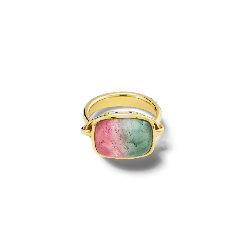 Baguette Ring 18ct Yellow Gold - Cabochon Watermelon Tourmaline