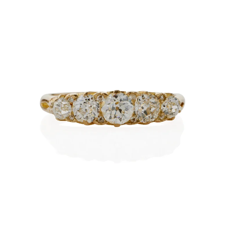 Antique English 18K Gold and Five Stone Diamond Ring