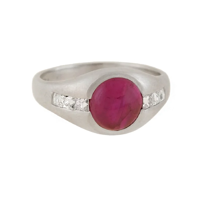 Edwardian Platinum Burmese Ruby + French Cut Diamond Ring 1.50ct center