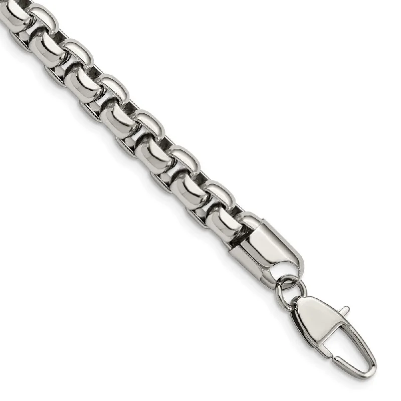 Men's 8.25mm Stainless Steel Rounded Box Chain Bracelet, 9 Inch