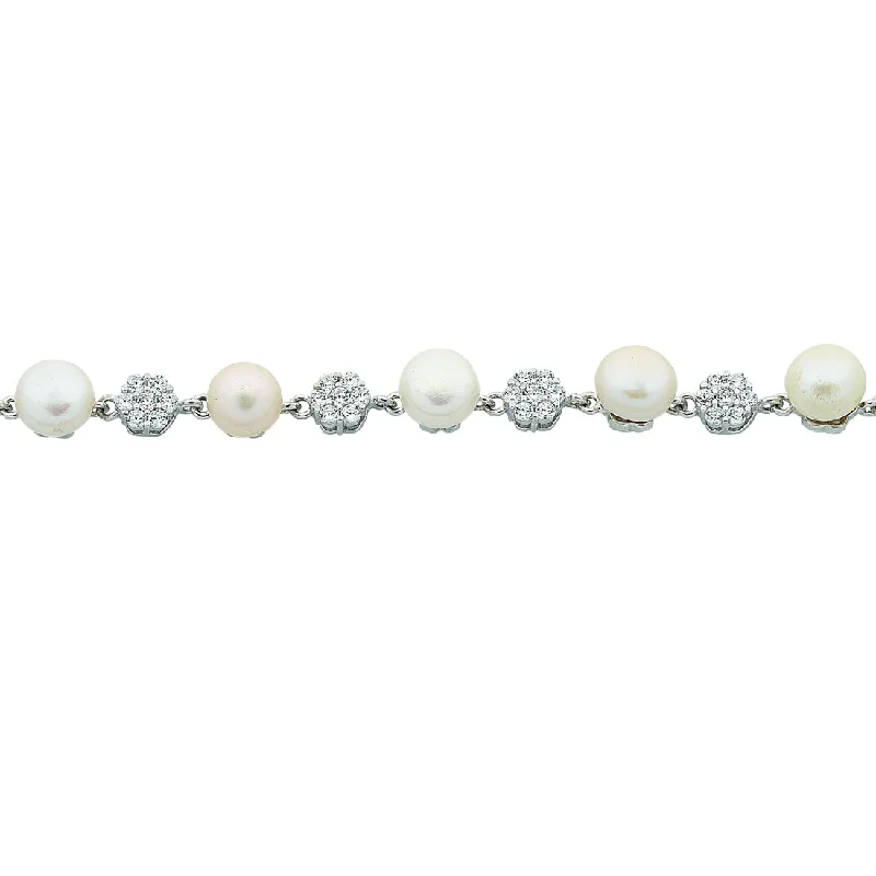 Sterling Silver Freshwater Pearl & Cubic Zirconia Bracelet