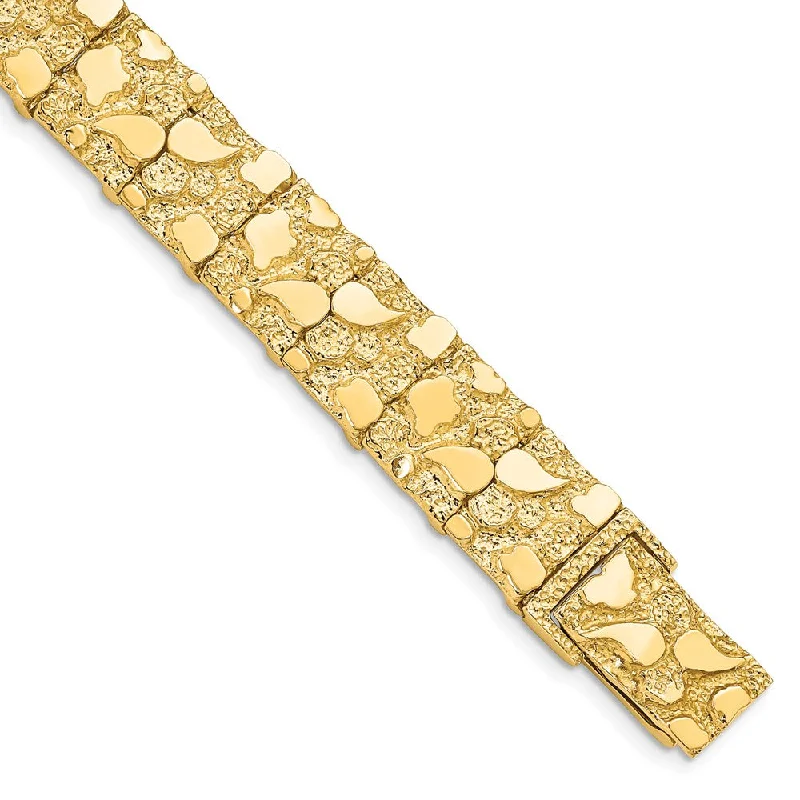 12.5mm 14k Yellow Gold Nugget Link Bracelet, 8 Inch