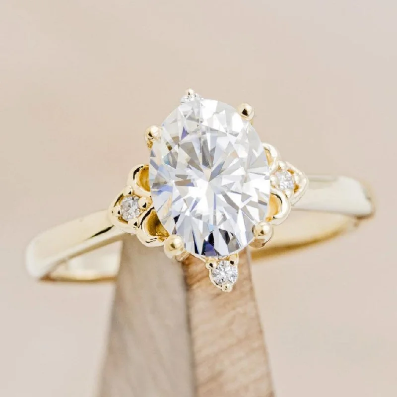 "ZELLA" - OVAL CUT MOISSANITE ENGAGEMENT RING WITH DIAMOND ACCENTS