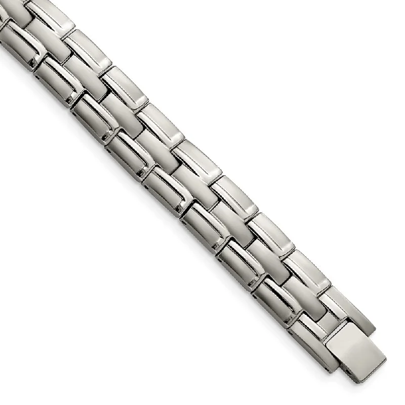 Men's 12mm Titanium Brushed & Polished Link Bracelet, 8.5 Inch