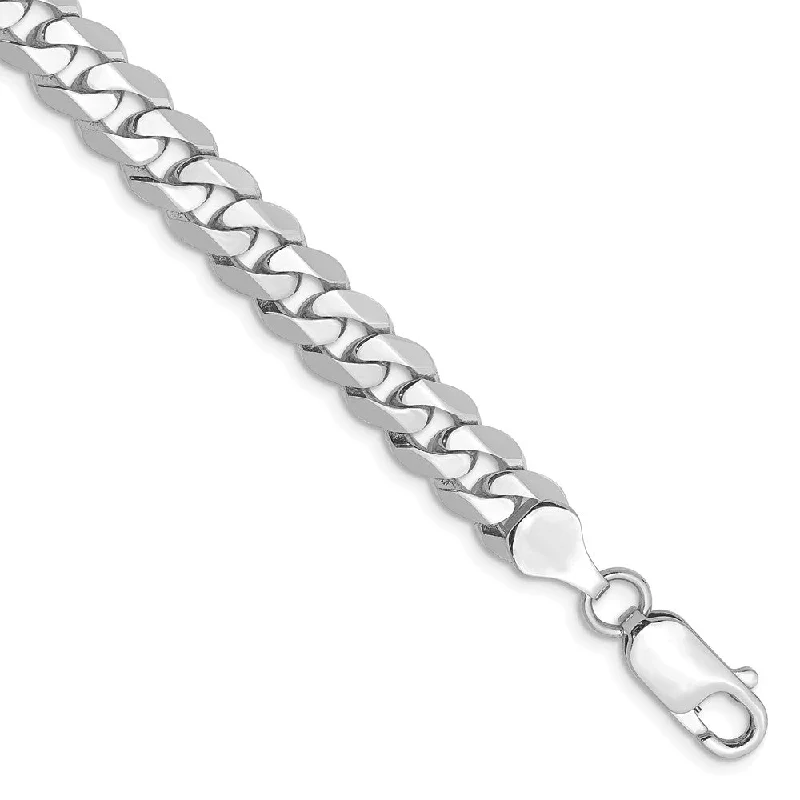 Men's 7.25mm 14k White Gold Solid Beveled Curb Chain Bracelet