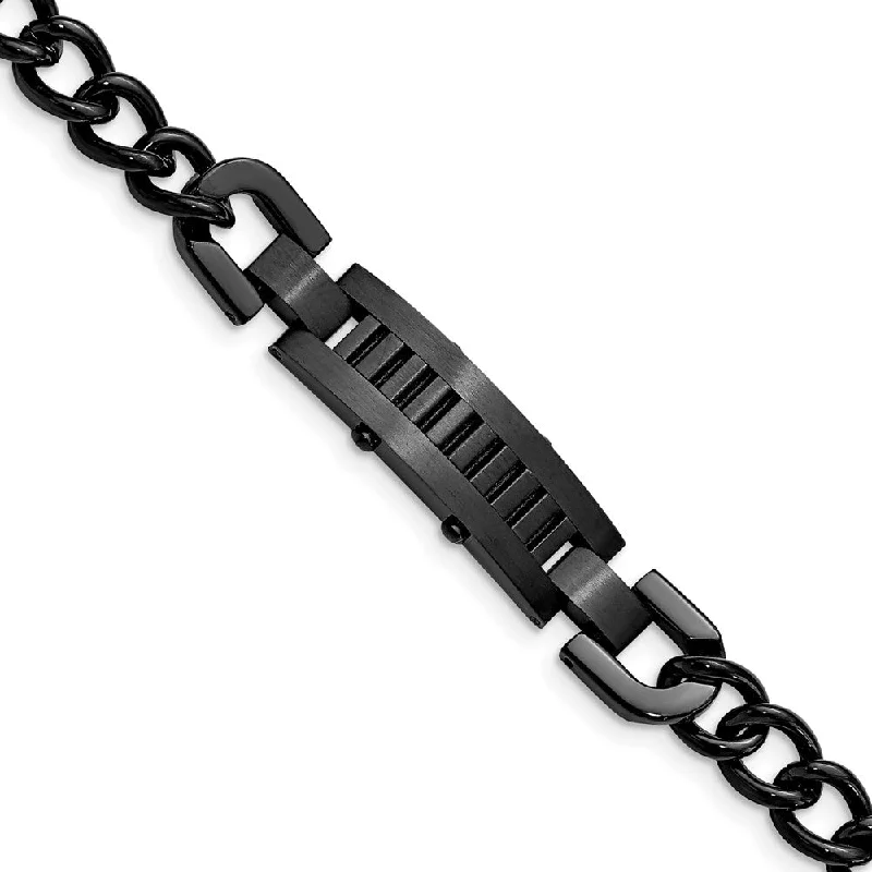 Men's 11mm Black Plated Stainless Steel I.D. Bracelet, 8.25 Inch