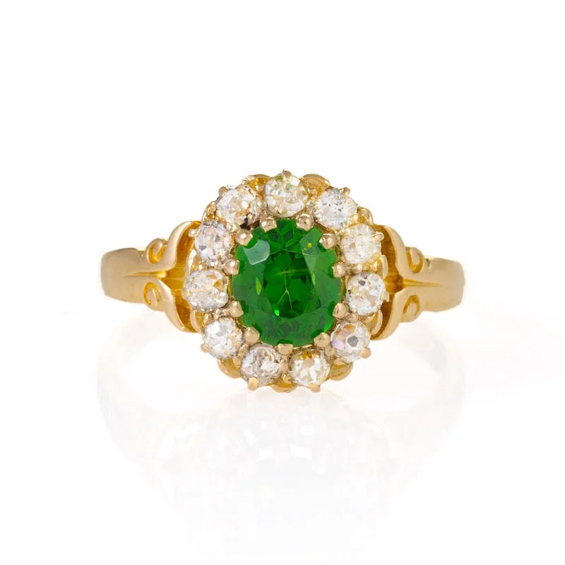 Demantoid Garnet and Diamond Ring