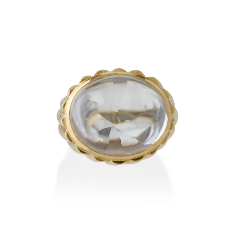 David Webb Rock Crystal and Hammered Gold Bombé Ring