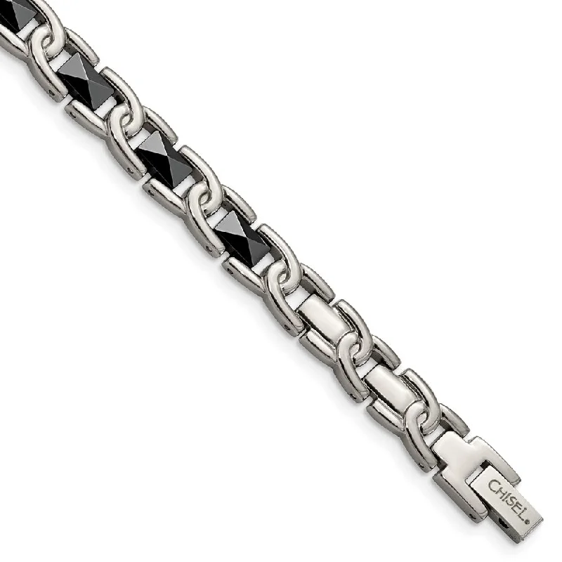 7mm Titanium and Black Ceramic Link 7.5 Inch Bracelet