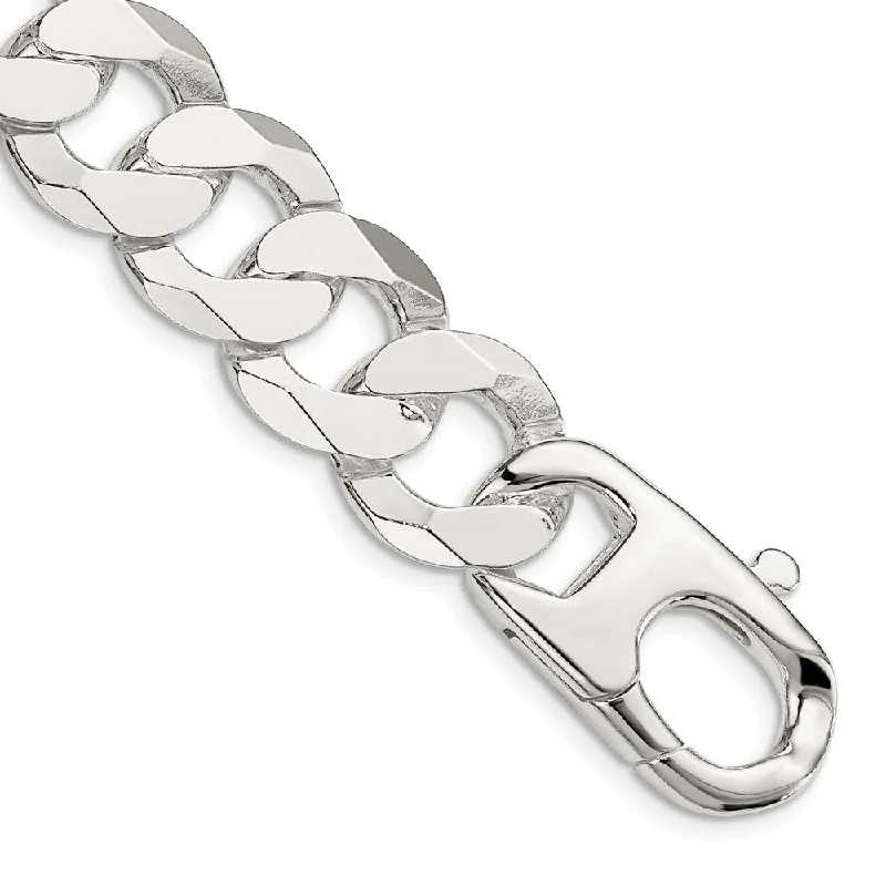 Men's 16mm Sterling Silver Flat Curb Chain Bracelet, 9 Inch