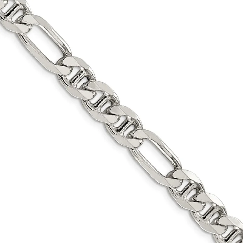 Mens 7.75mm Sterling Silver Solid Figaro Anchor Chain Bracelet