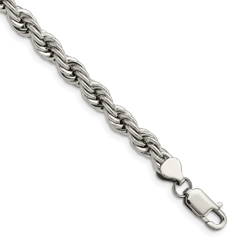 Men's 7mm Polished Rope Chain Bracelet in Stainless Steel