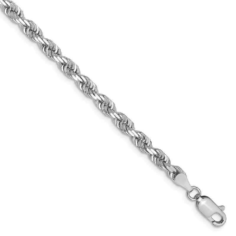 4mm, 14k White Gold D/C Quadruple Rope Chain Bracelet