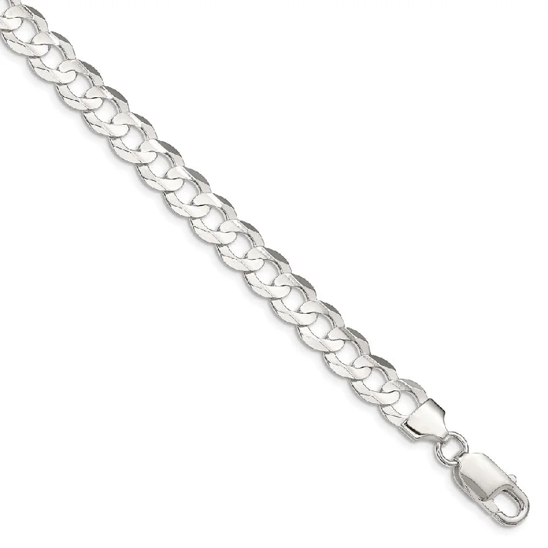 8mm Sterling Silver Solid Concave Beveled Curb Chain Bracelet