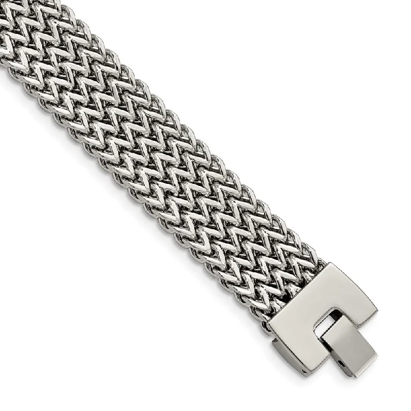 Men's 16mm Polished Stainless Steel Woven Bracelet, 7.5 Inch