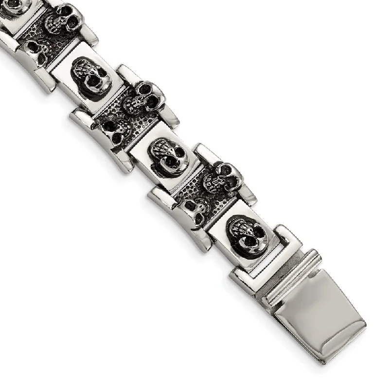 Men's Stainless Steel Skulls Bracelet, 8 Inch