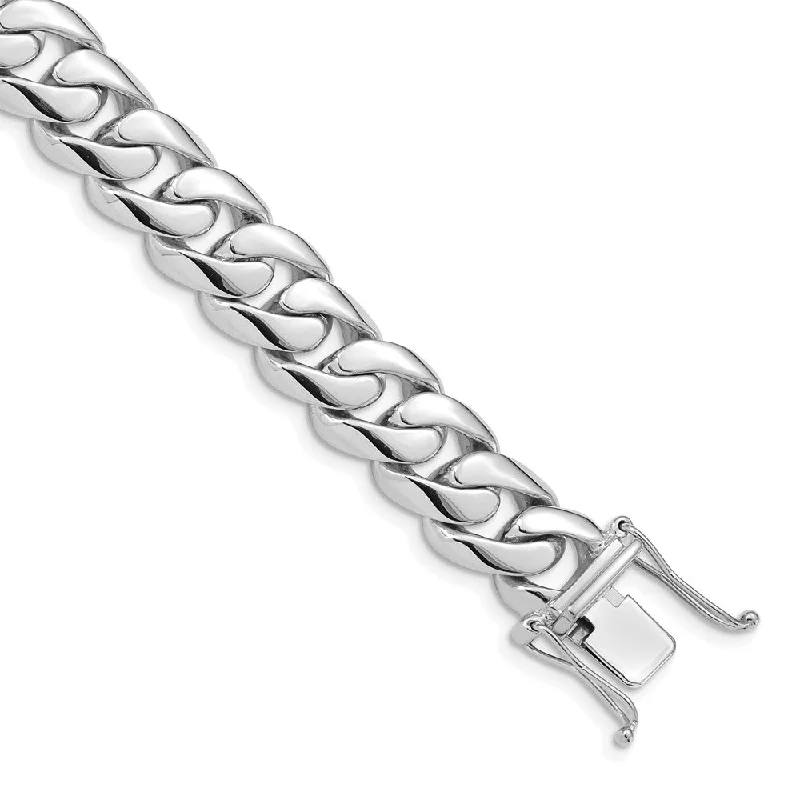 Men's 14k White Gold, 10.75mm Rounded Curb Chain Bracelet, 8 Inch