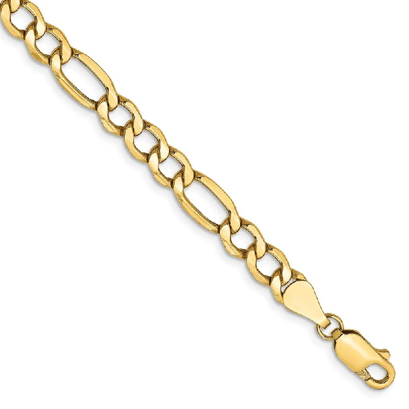 Men's 5.75mm, 14k Yellow Gold, Hollow Figaro Chain Bracelet