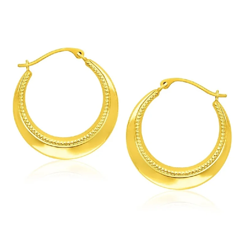 14k Yellow Gold Round Rope Texture Hoop Earrings