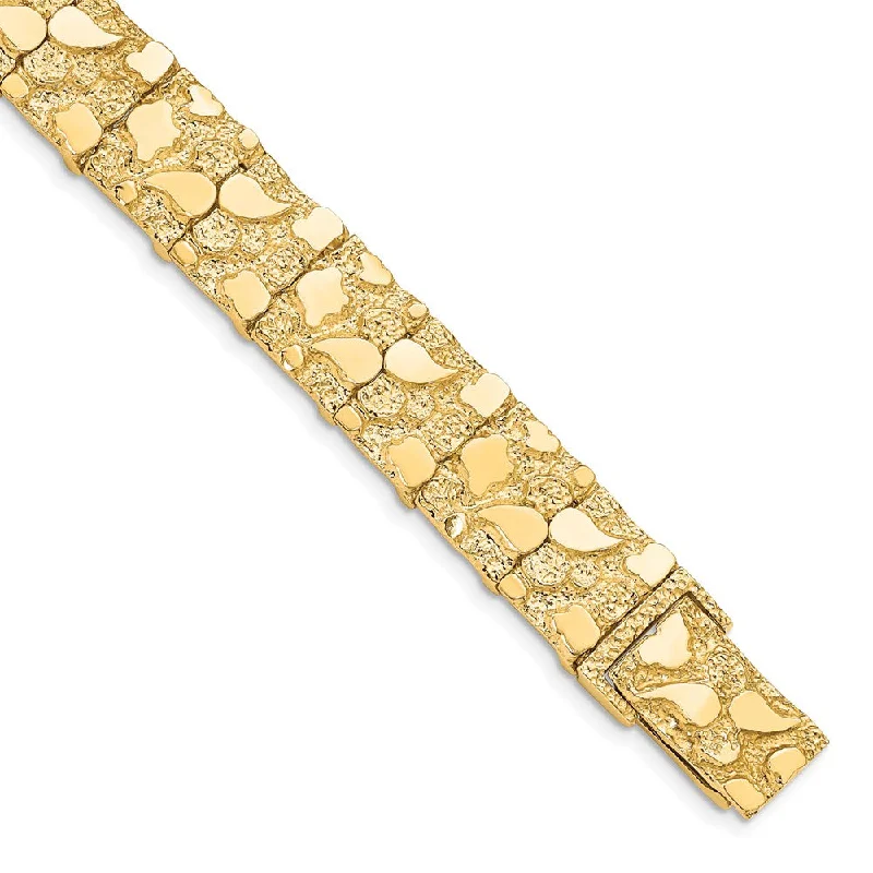 12mm 10k Yellow Gold Nugget Link Bracelet, 8 Inch