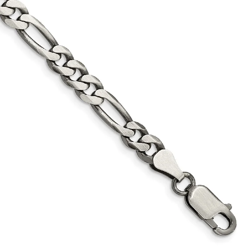 5.5mm Sterling Silver Solid Antiqued Figaro Chain Bracelet