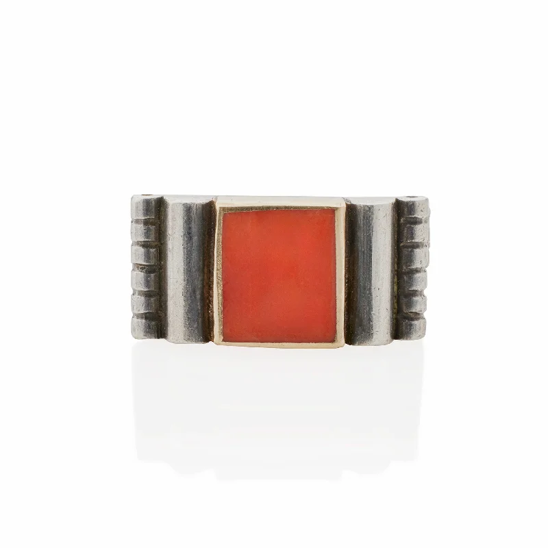 Jean Després Silver and Coral Ring