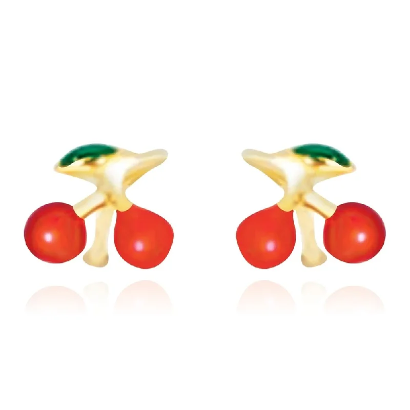 14k Yellow Gold Post Earrings with Cherry Design