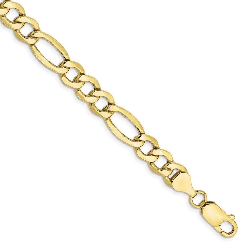 Men's 7.3mm, 10k Yellow Gold Hollow Figaro Chain Bracelet