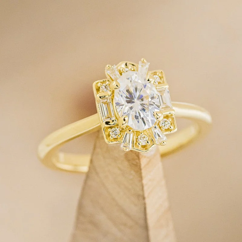 "CLEOPATRA" - OVAL MOISSANITE ENGAGEMENT RING WITH DIAMOND ACCENTS