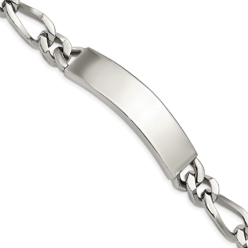 Men's 11mm Polished Stainless Steel Figaro Link I.D. Bracelet, 9 Inch