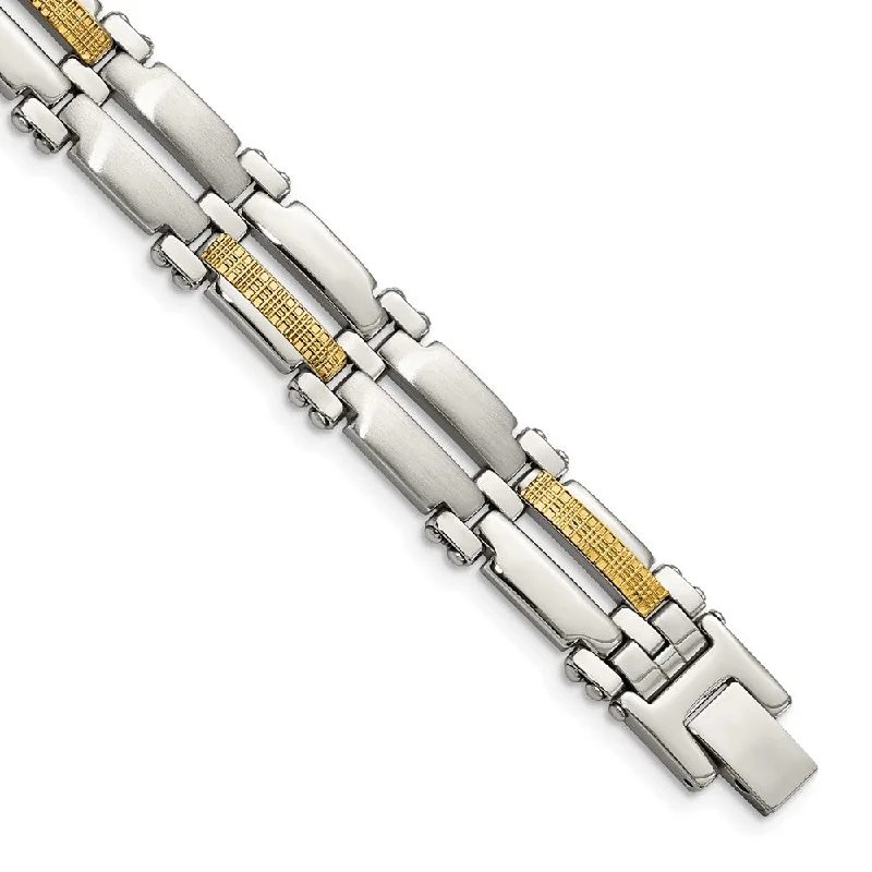 10mm Stainless Steel & 14K Yellow Gold Accent Link Bracelet, 8.5 Inch