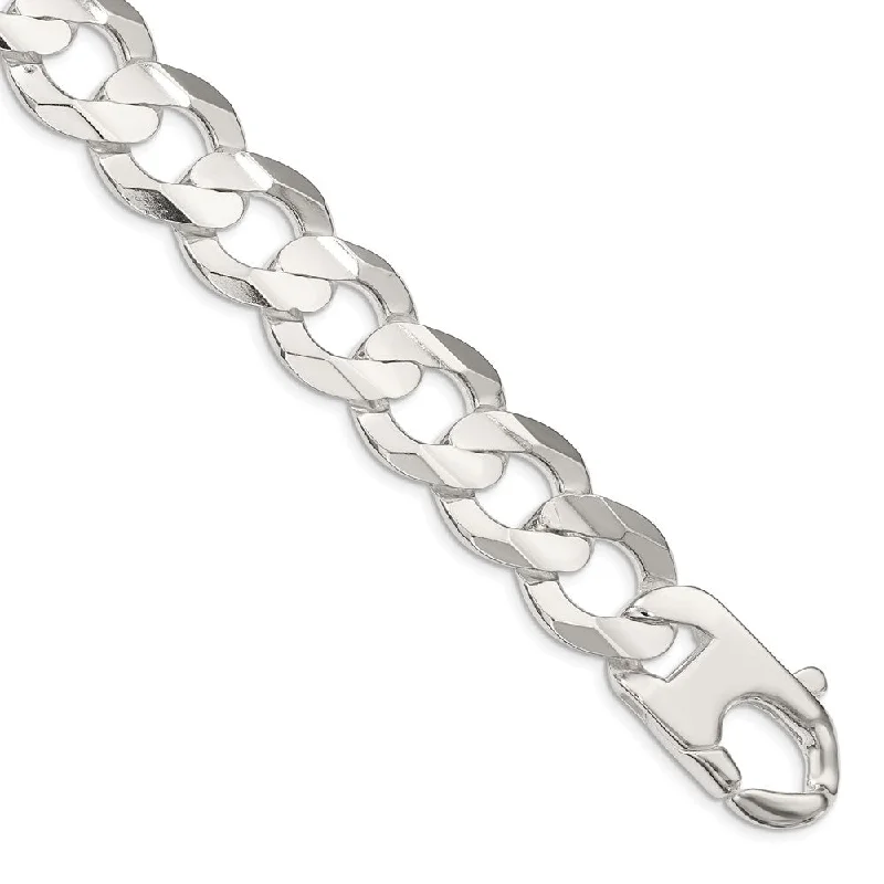 Men's 15.8mm Sterling Silver Solid Concave Beveled Curb Chain Bracelet