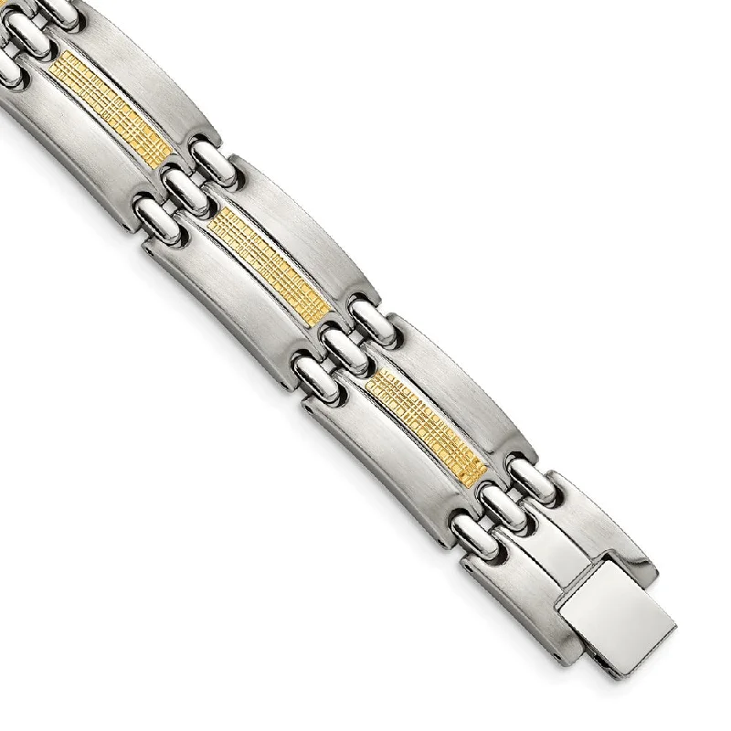 19mm Stainless Steel & 14K Yellow Gold Accent Link Bracelet, 8.5 Inch