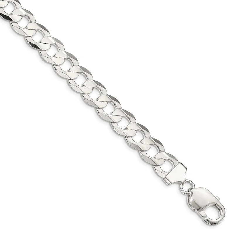 Men's 9.75mm Sterling Silver Solid Concave Beveled Curb Chain Bracelet