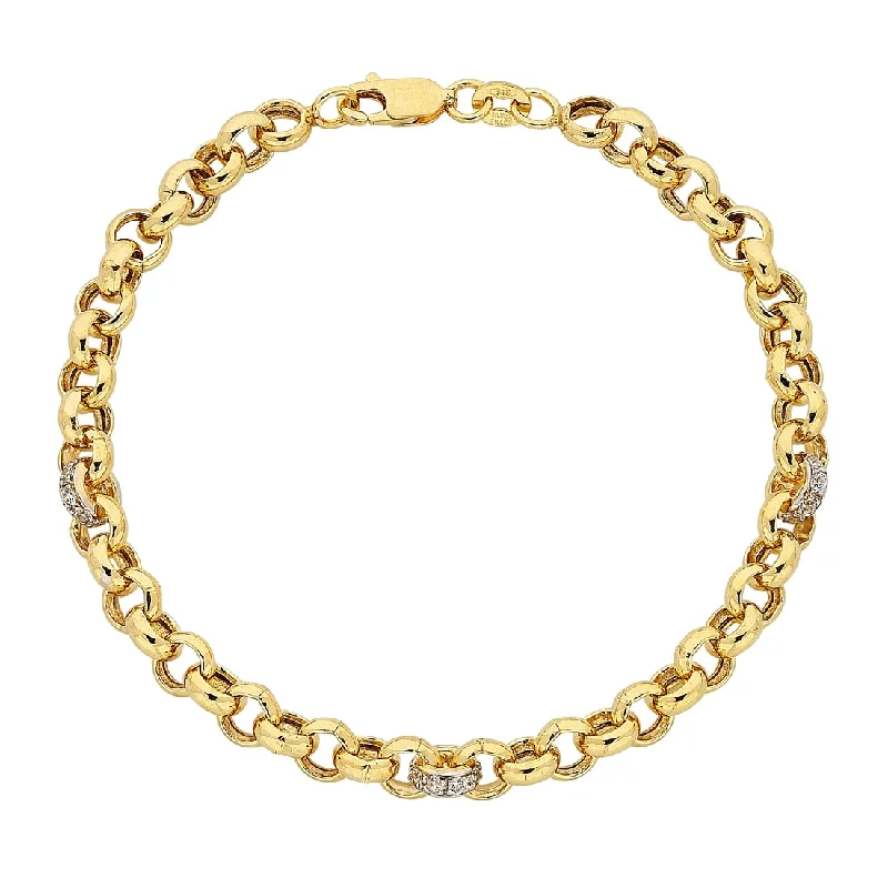 9ct Yellow Gold Silver Infused Cubic Zirconia Set Belcher Bracelet