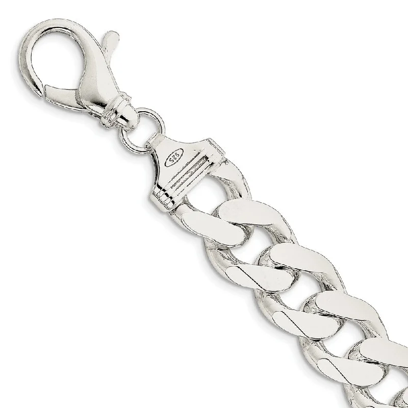 Mens 16.2mm Sterling Silver Solid Flat Curb Chain Bracelet