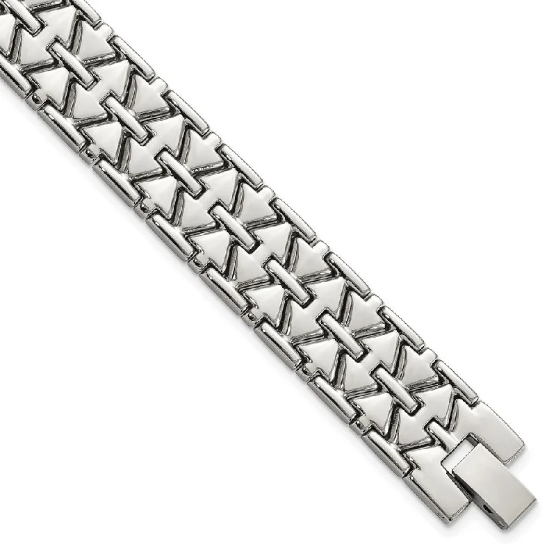 Men's 15mm Polished Stainless Steel Aztec Link Bracelet, 7.5 Inch