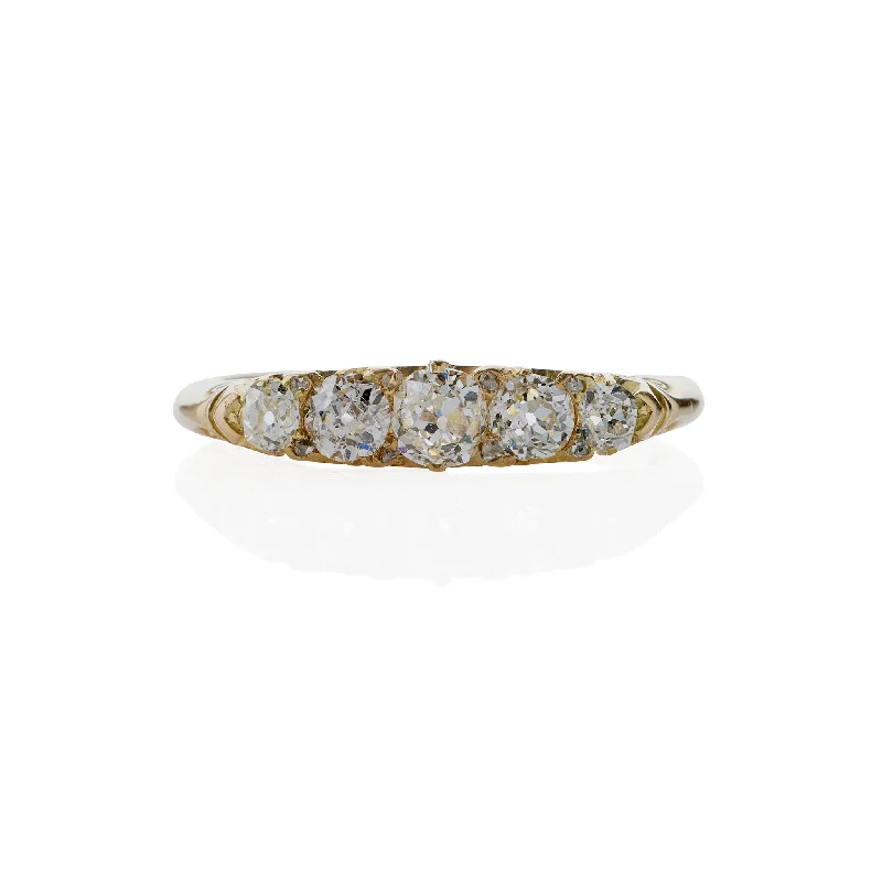 Antique English 18K Gold and Five Stone Diamond Ring